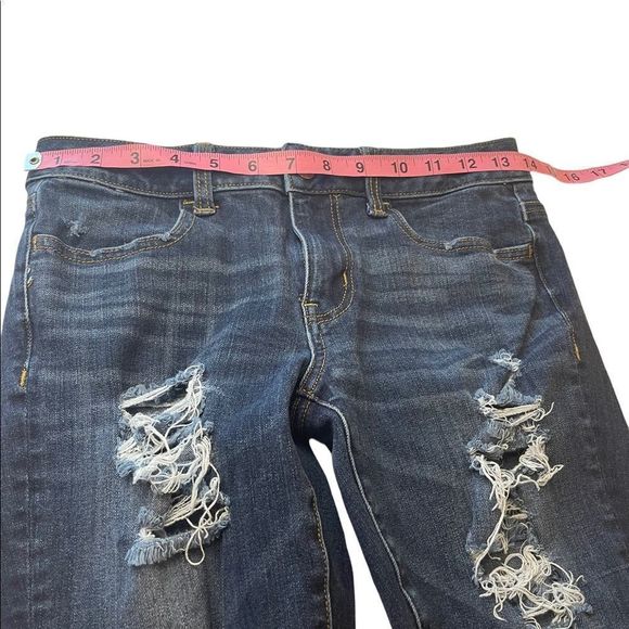 American Eagle 360 Degree Super Stretch Dark Wash Destroyed Jeggings Size 4 - Picture 10 of 13